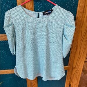 Alice Blue Puff Sleeve Blouse Turquoise Blue Relaxed Fit